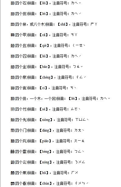 由四個(gè)相同的字組成的漢字有哪些