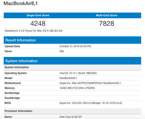 蘋果新品MacBook Air跑分多少 性能提升大嗎