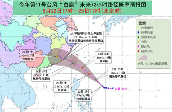 臺風(fēng)白鹿將于24日白天登陸或擦過臺灣島東南部沿海