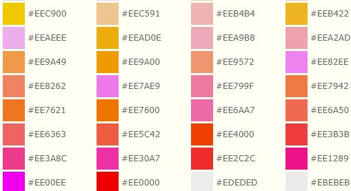 各種顏色代碼圖表大全 RGB顏色代碼對(duì)照