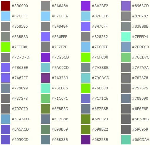 各種顏色代碼圖表大全 RGB顏色代碼對(duì)照