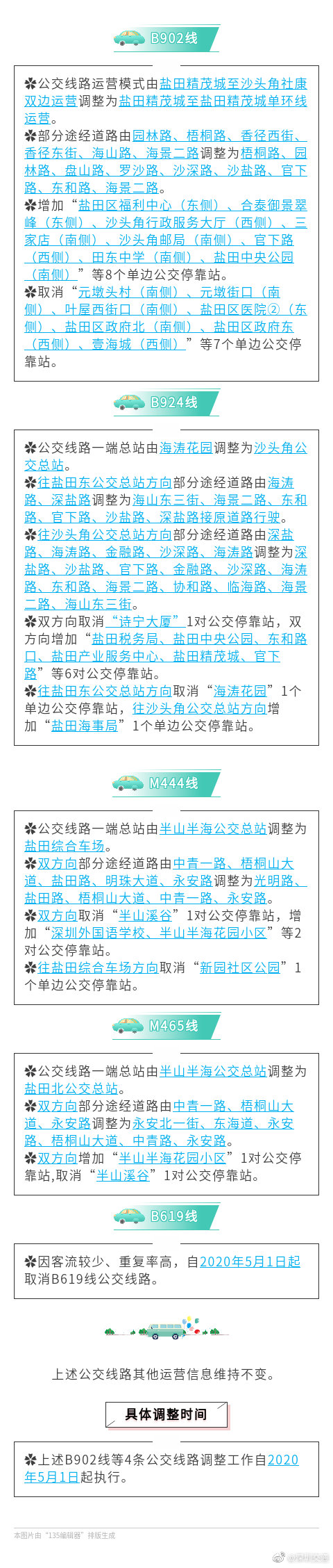 鹽田人看過來!五一起鹽田區(qū)5條公交線路調(diào)整