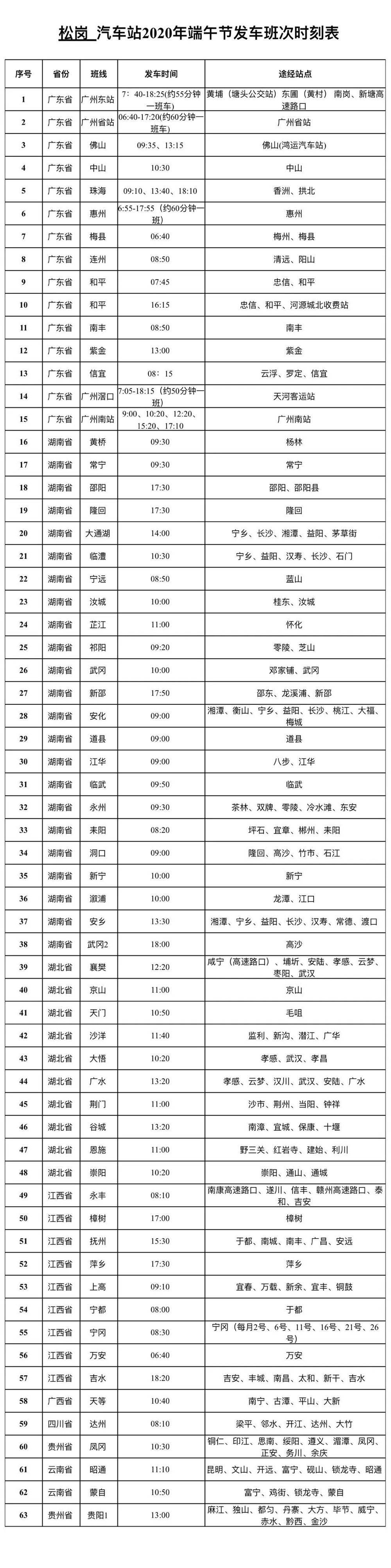 速看!2020端午節(jié)深圳松崗汽車站班車最新線路