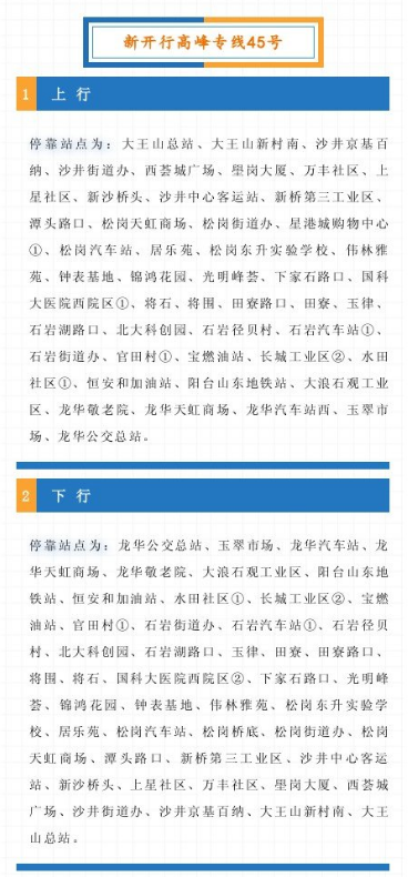 2020年12月30日起深圳高峰專線45號(hào)開(kāi)通運(yùn)營(yíng)詳情