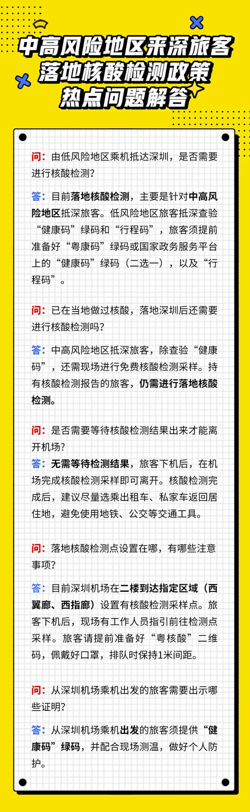 深圳寶安機(jī)場中高風(fēng)險地區(qū)來深旅客落地核酸檢測政策解答