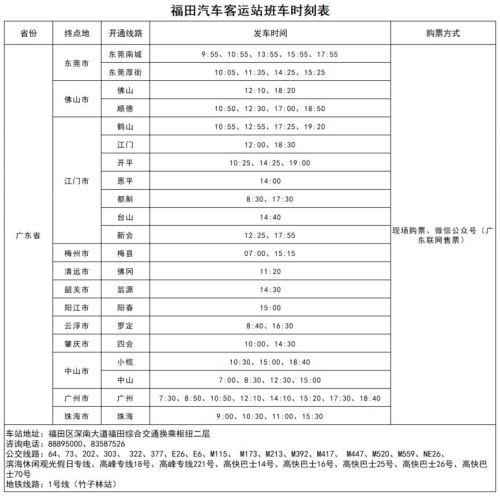 2023年五一深圳汽車客運(yùn)站發(fā)車時(shí)刻表匯總