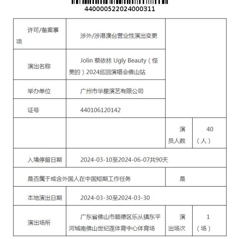 2024蔡依林佛山演唱會(huì)時(shí)間地址