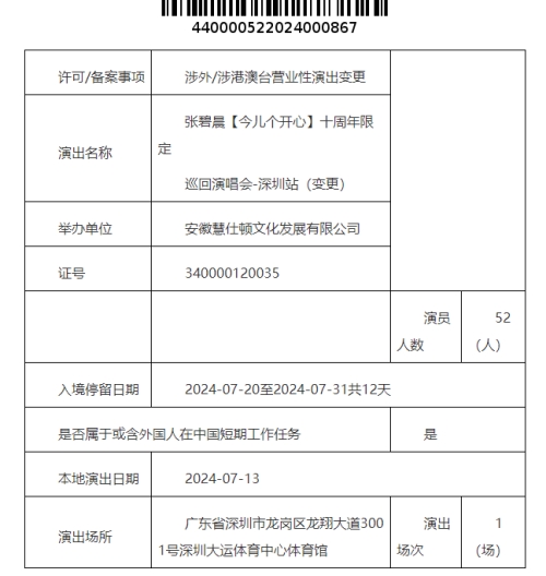 2024張碧晨深圳演唱會安排一覽